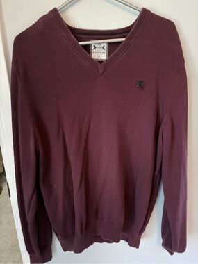 Express Men's Maroon V-Neck Pullover Sweater